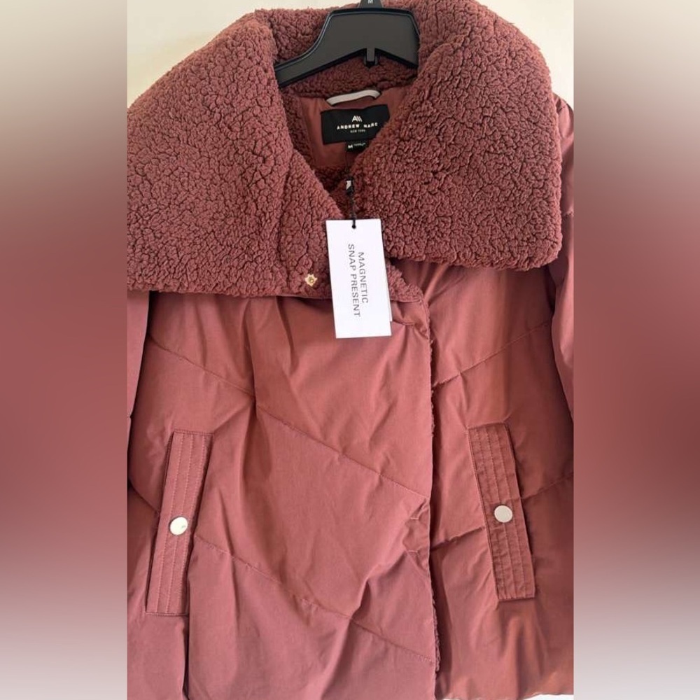 Andrew Marc Valencia Faux Shearling Lined Puffer Jacket Water Resistant M - Picture 3 of 6
